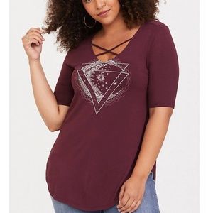 Torrid Super Soft Burgandy Mystical Strappy Tunic